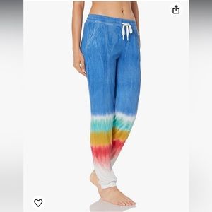 NWT PJ Salvage SMALL Blue Rainbow Tie Dye Terry Lounge Joggers Beachy